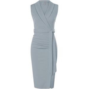 GRACE KARIN Women’s Wear to Work Sleeveless Ruched Bodycon Office Pencil Midi Dresses with Belt(Light Grey)