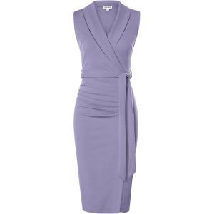 GRACE KARIN Women’s Wear to Work Sleeveless Ruched Bodycon Office Pencil Midi Dresses with Belt(Light Purple)