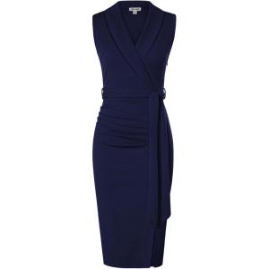 GRACE KARIN Women’s Wear to Work Sleeveless Ruched Bodycon Office Pencil Midi Dresses with Belt(Navy Blue)