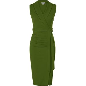 GRACE KARIN Women’s Wear to Work Sleeveless Ruched Bodycon Office Pencil Midi Dresses with Belt(Olive Green)