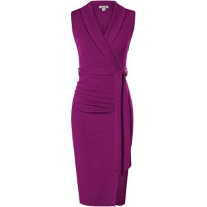 GRACE KARIN Women’s Wear to Work Sleeveless Ruched Bodycon Office Pencil Midi Dresses with Belt(Pink Purple)