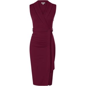 GRACE KARIN Women’s Wear to Work Sleeveless Ruched Bodycon Office Pencil Midi Dresses with Belt(Wine Red)