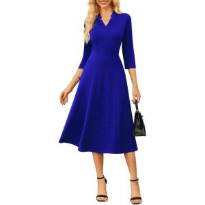 GRACE KARIN Work Dresses for Women 2025,Midi Business Dress,3/4 Sleeve Classy Fit and Flare Dress with Pocket(Royal Blue)