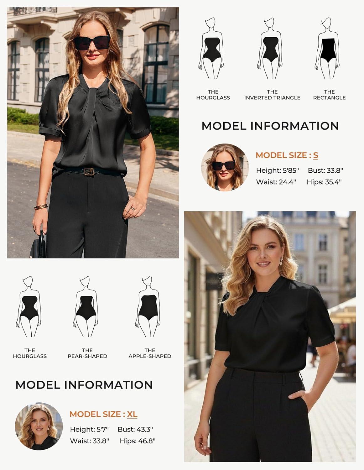 imageGRACE KARIN Dressy Tops for WomenShort Sleeve Satin BlouseBusiness Casual Office TopBlack