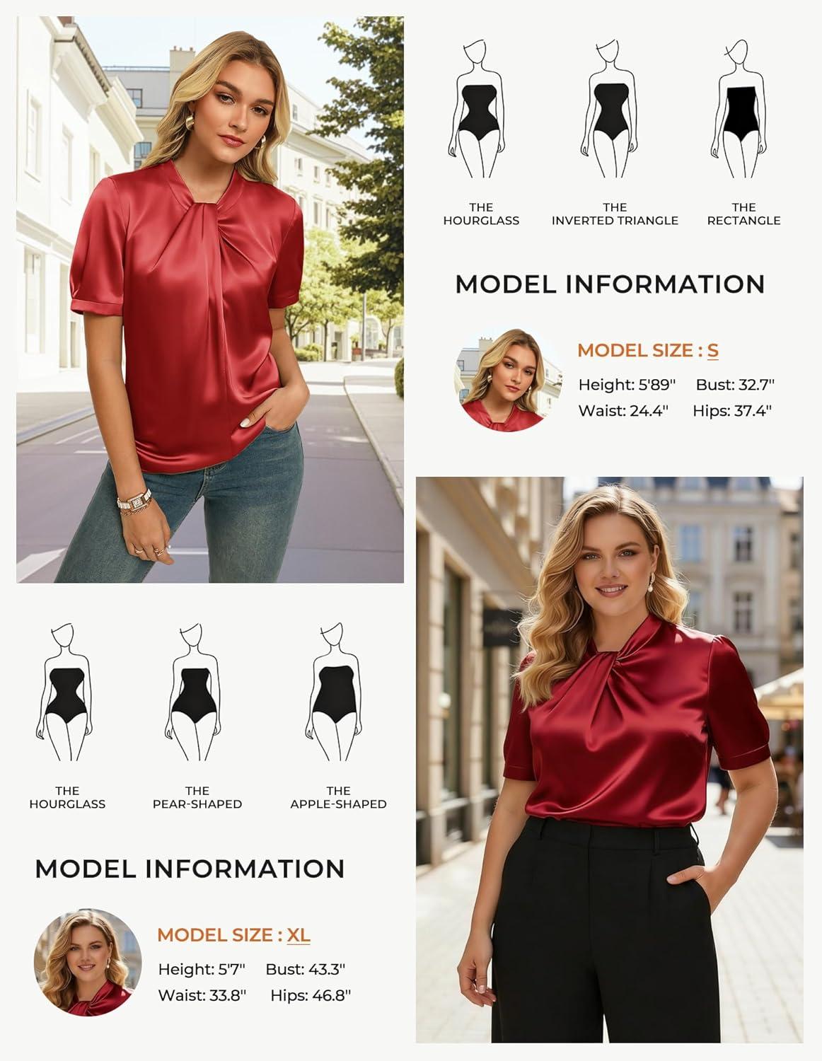imageGRACE KARIN Dressy Tops for WomenShort Sleeve Satin BlouseBusiness Casual Office TopBurgundy