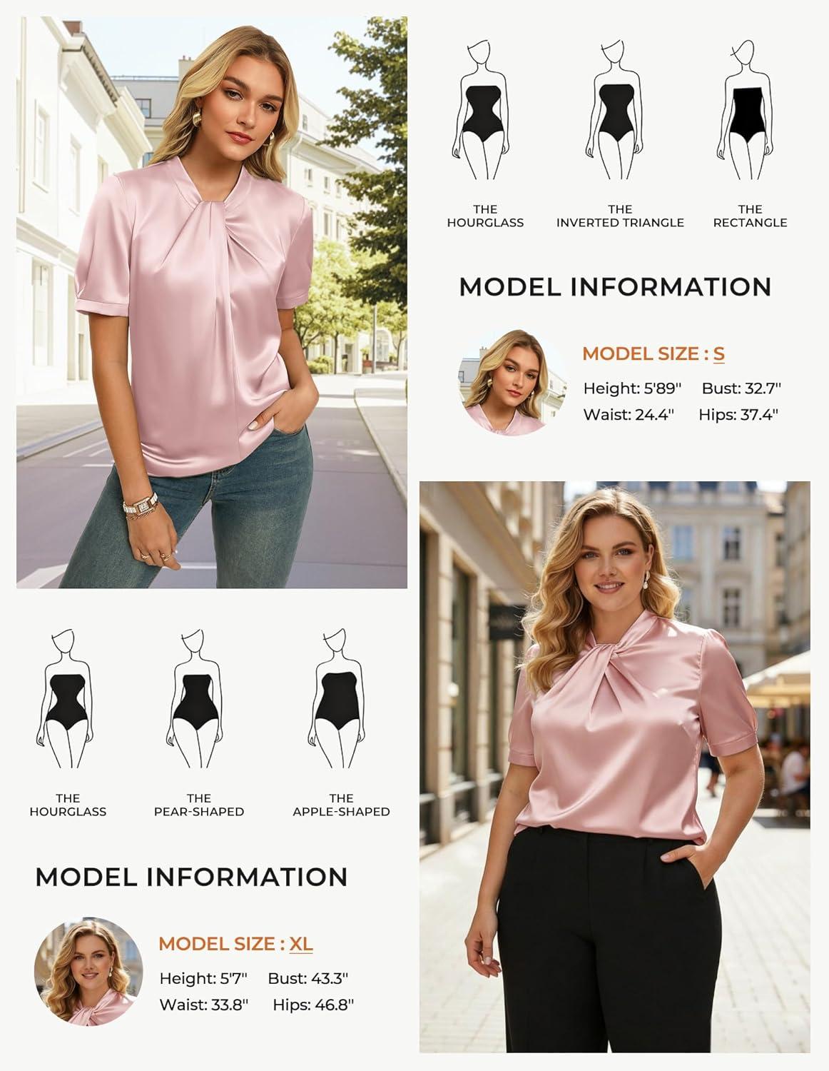 imageGRACE KARIN Dressy Tops for WomenShort Sleeve Satin BlouseBusiness Casual Office TopLight Pink