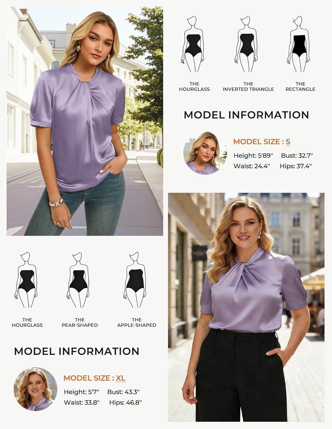 imageGRACE KARIN Dressy Tops for WomenShort Sleeve Satin BlouseBusiness Casual Office TopLilac Purple