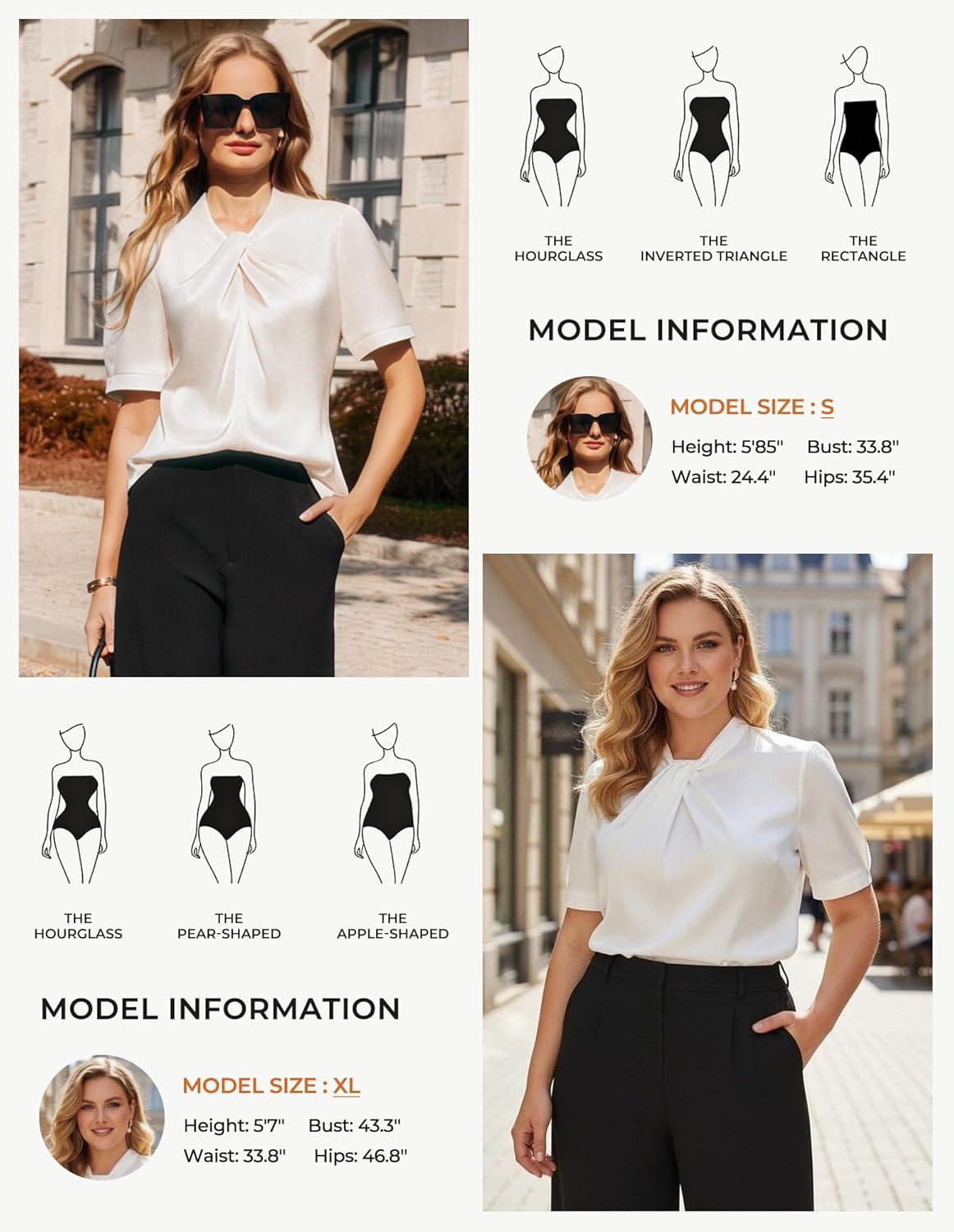 imageGRACE KARIN Dressy Tops for WomenShort Sleeve Satin BlouseBusiness Casual Office TopWhite