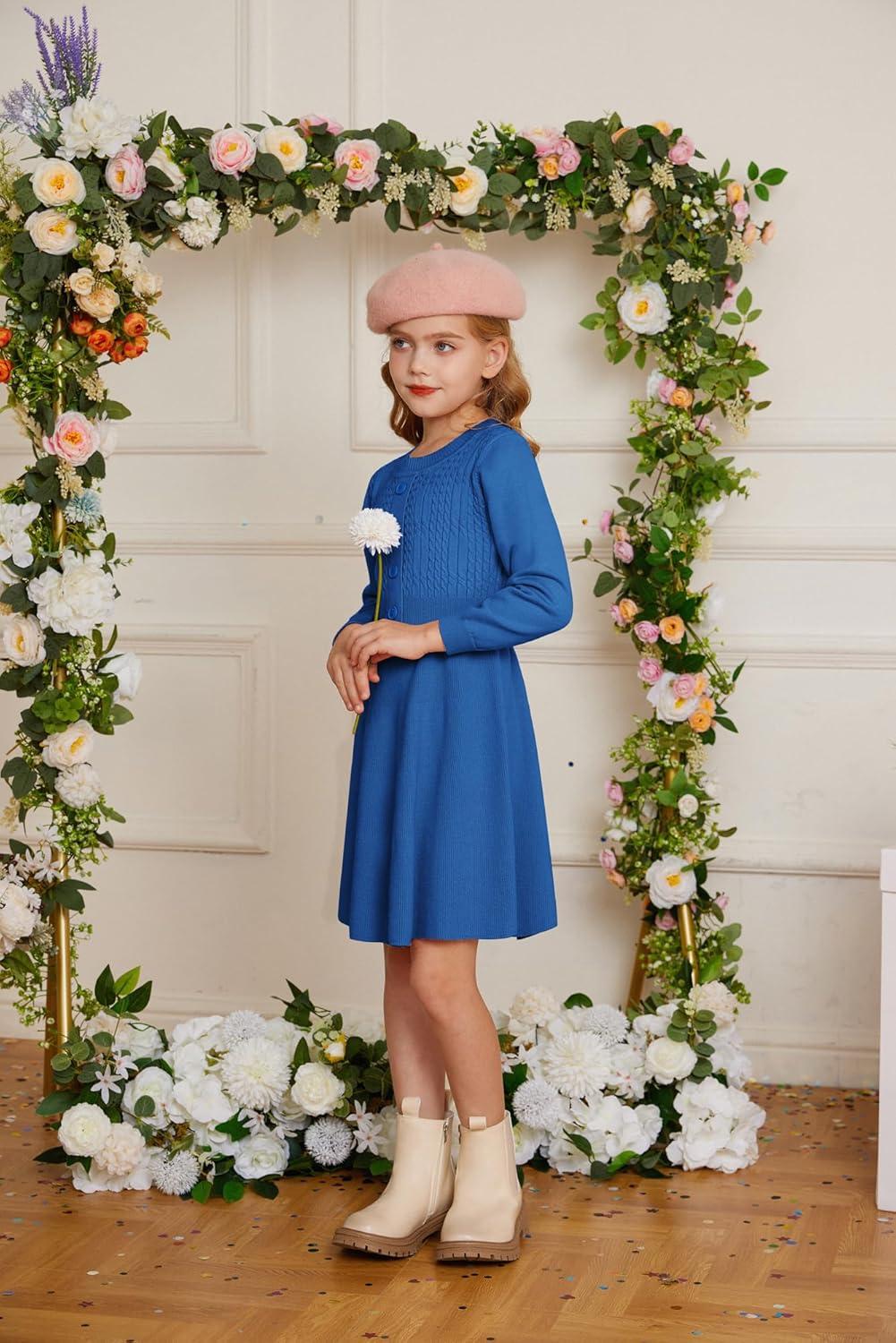 imageGRACE KARIN Girl Dress Long Sleeve Sweater Ruffle Button Front Knit Casual Fall Winter Dresses for Girls 512Kleinland