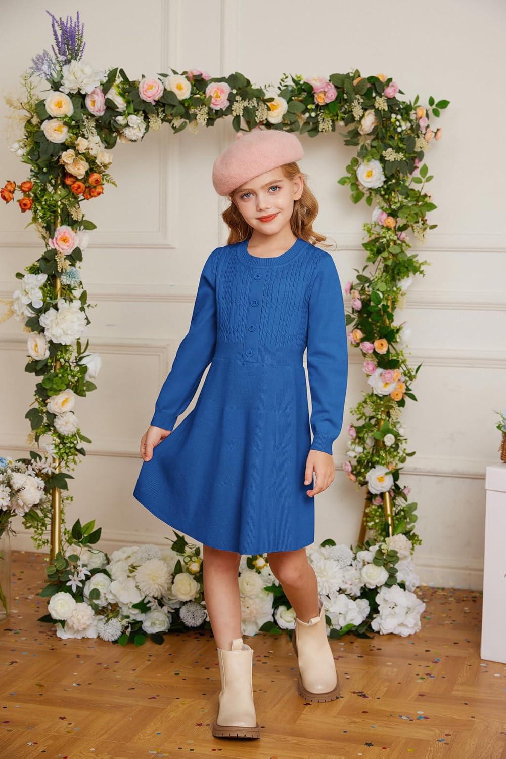 imageGRACE KARIN Girl Dress Long Sleeve Sweater Ruffle Button Front Knit Casual Fall Winter Dresses for Girls 512Kleinland