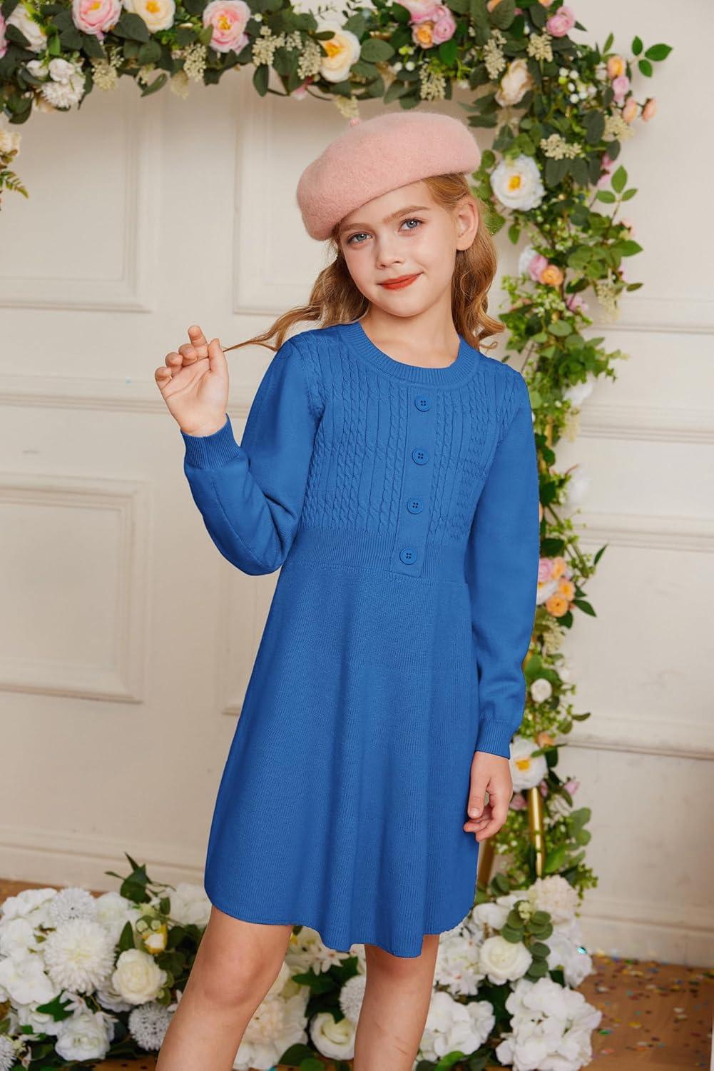 imageGRACE KARIN Girl Dress Long Sleeve Sweater Ruffle Button Front Knit Casual Fall Winter Dresses for Girls 512Kleinland