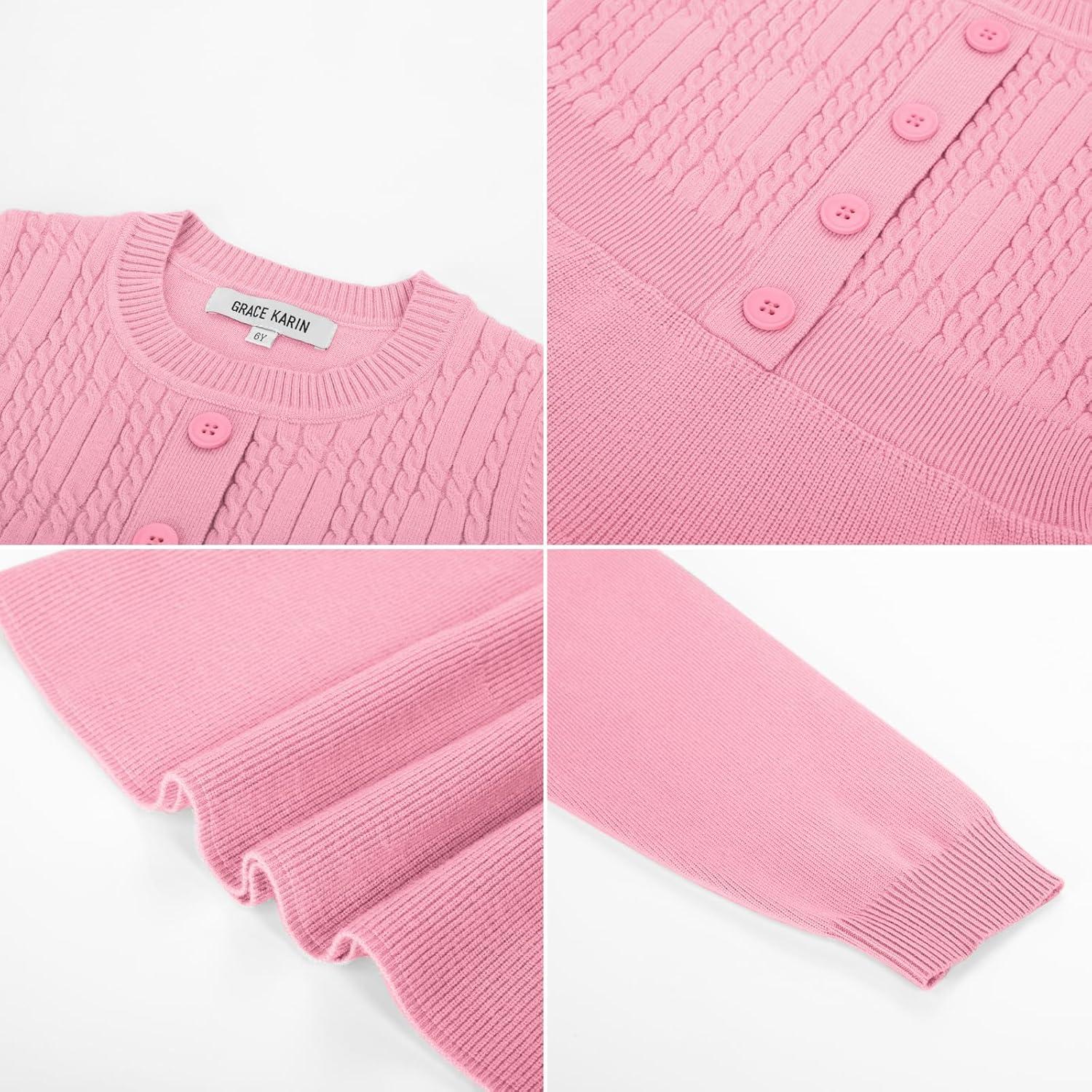 imageGRACE KARIN Girl Dress Long Sleeve Sweater Ruffle Button Front Knit Casual Fall Winter Dresses for Girls 512Peach Pink