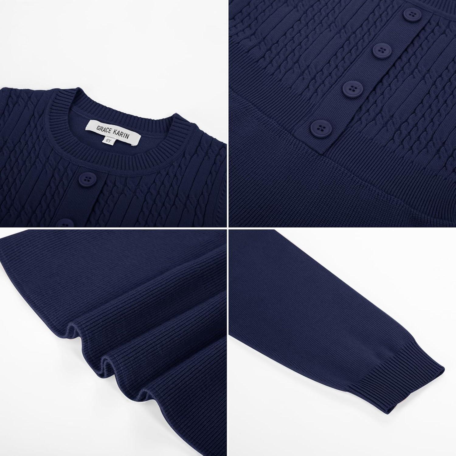 imageGRACE KARIN Girl Dress Long Sleeve Sweater Ruffle Button Front Knit Casual Fall Winter Dresses for Girls 512Royal Blue