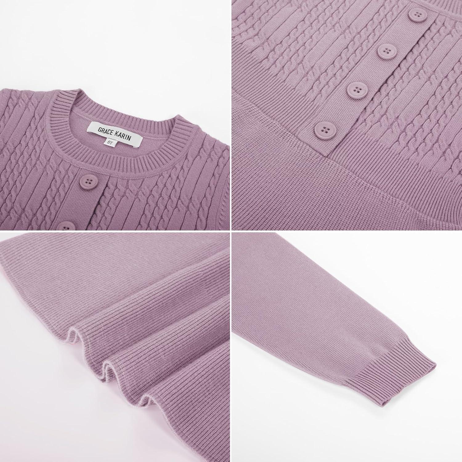 imageGRACE KARIN Girl Dress Long Sleeve Sweater Ruffle Button Front Knit Casual Fall Winter Dresses for Girls 512Unique Purple