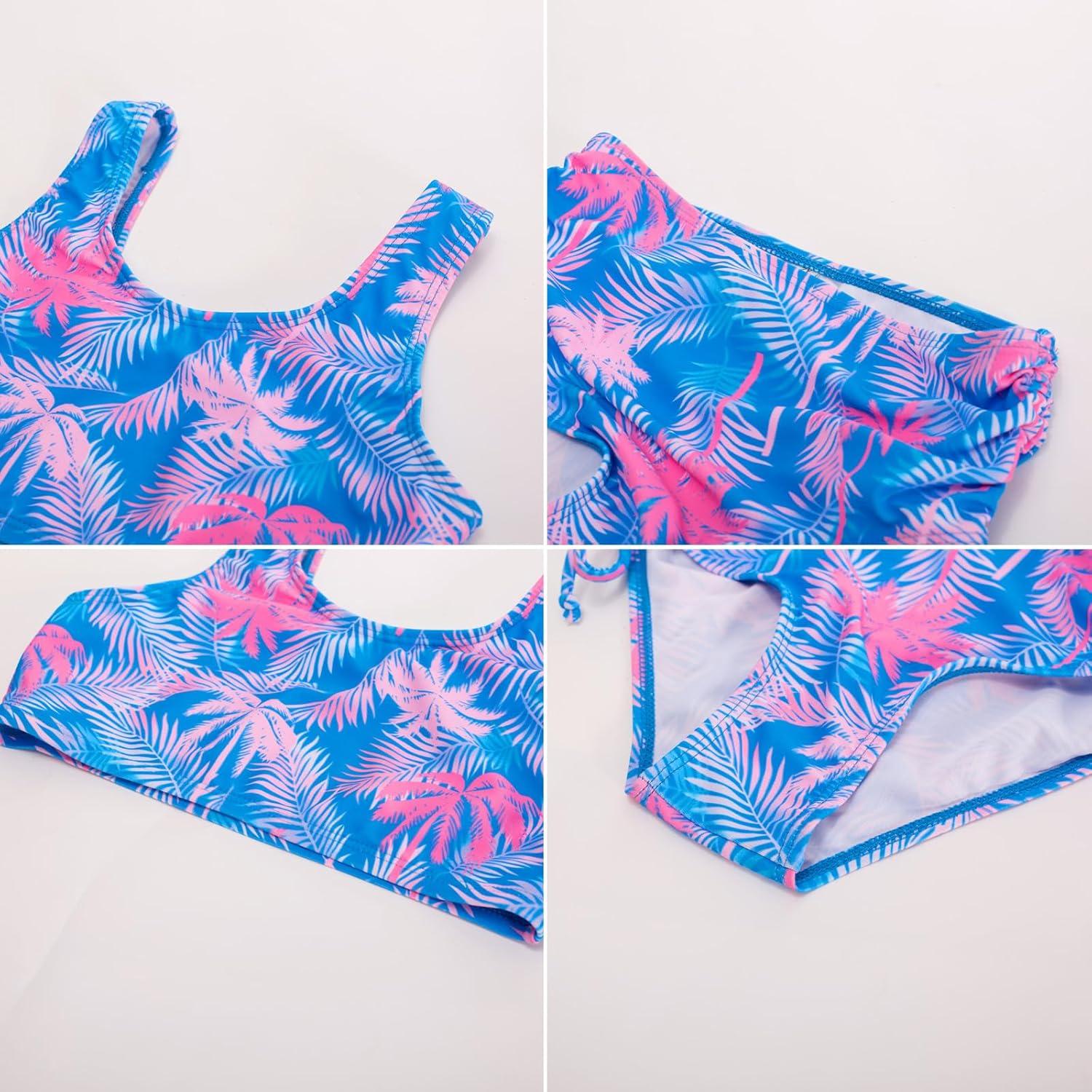 imageGRACE KARIN Girls Bathing Suit Adjustable Taniki Swimsuit Tie Front 4 Piece Bikini Set with Kimono Cover Up 614Bluecoconut
