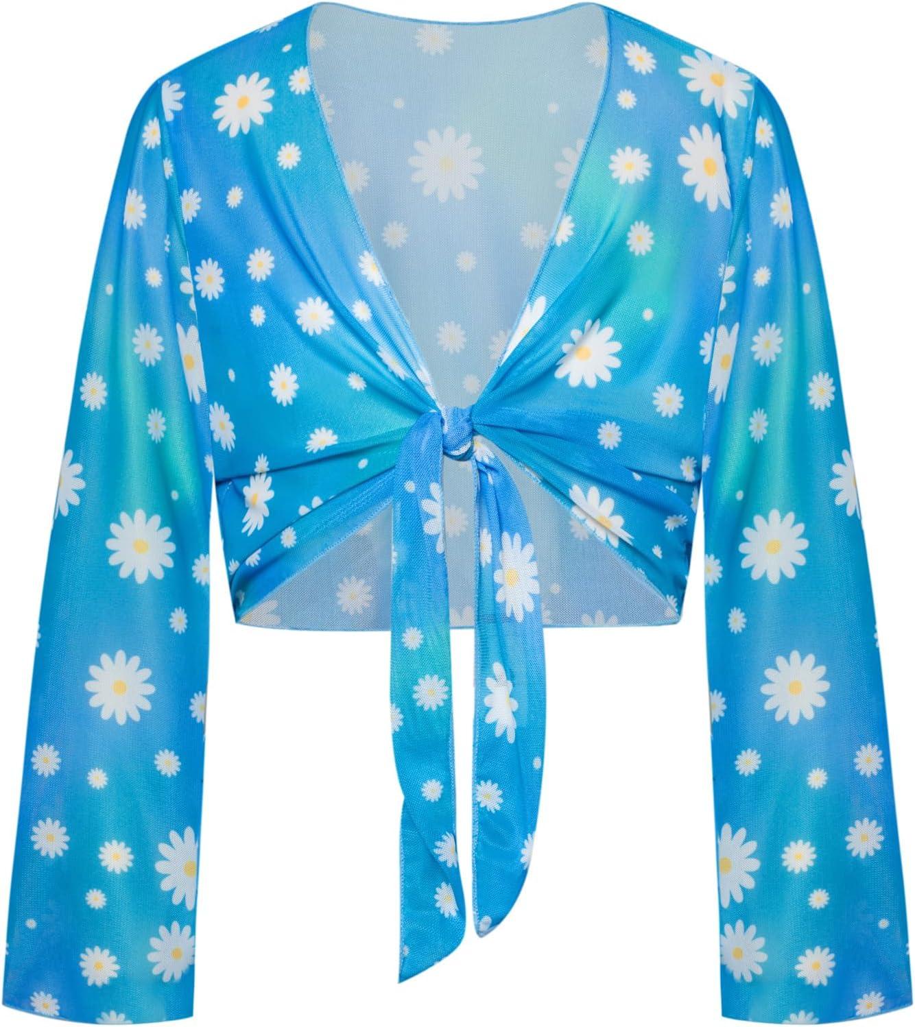 imageGRACE KARIN Girls Bathing Suit Adjustable Taniki Swimsuit Tie Front 4 Piece Bikini Set with Kimono Cover Up 614Green Bluedaisy