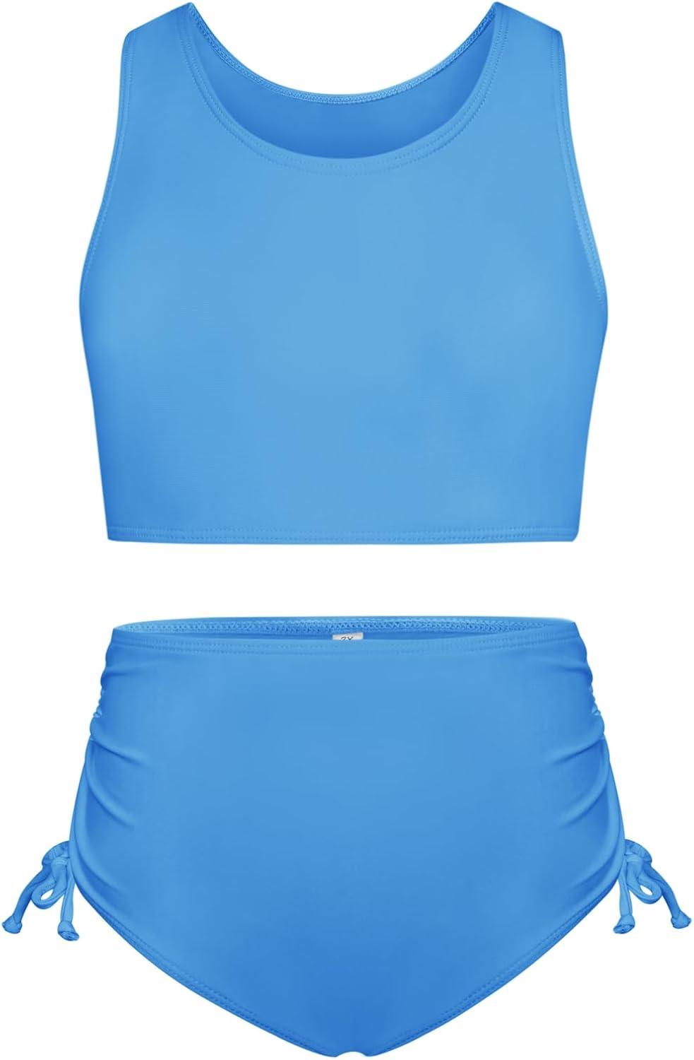 imageGRACE KARIN Girls Bathing Suit Adjustable Taniki Swimsuit Tie Front 4 Piece Bikini Set with Kimono Cover Up 614Green Bluedaisy