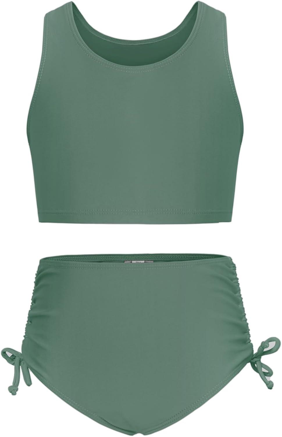 imageGRACE KARIN Girls Bathing Suit Adjustable Taniki Swimsuit Tie Front 4 Piece Bikini Set with Kimono Cover Up 614Greencoconut
