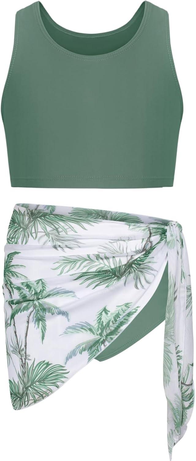imageGRACE KARIN Girls Bathing Suit Adjustable Taniki Swimsuit Tie Front 4 Piece Bikini Set with Kimono Cover Up 614Greencoconut
