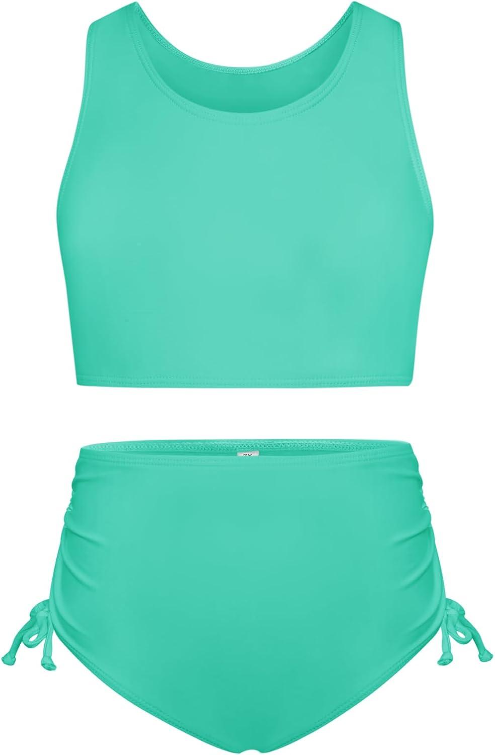 imageGRACE KARIN Girls Bathing Suit Adjustable Taniki Swimsuit Tie Front 4 Piece Bikini Set with Kimono Cover Up 614Greencoconut Tree