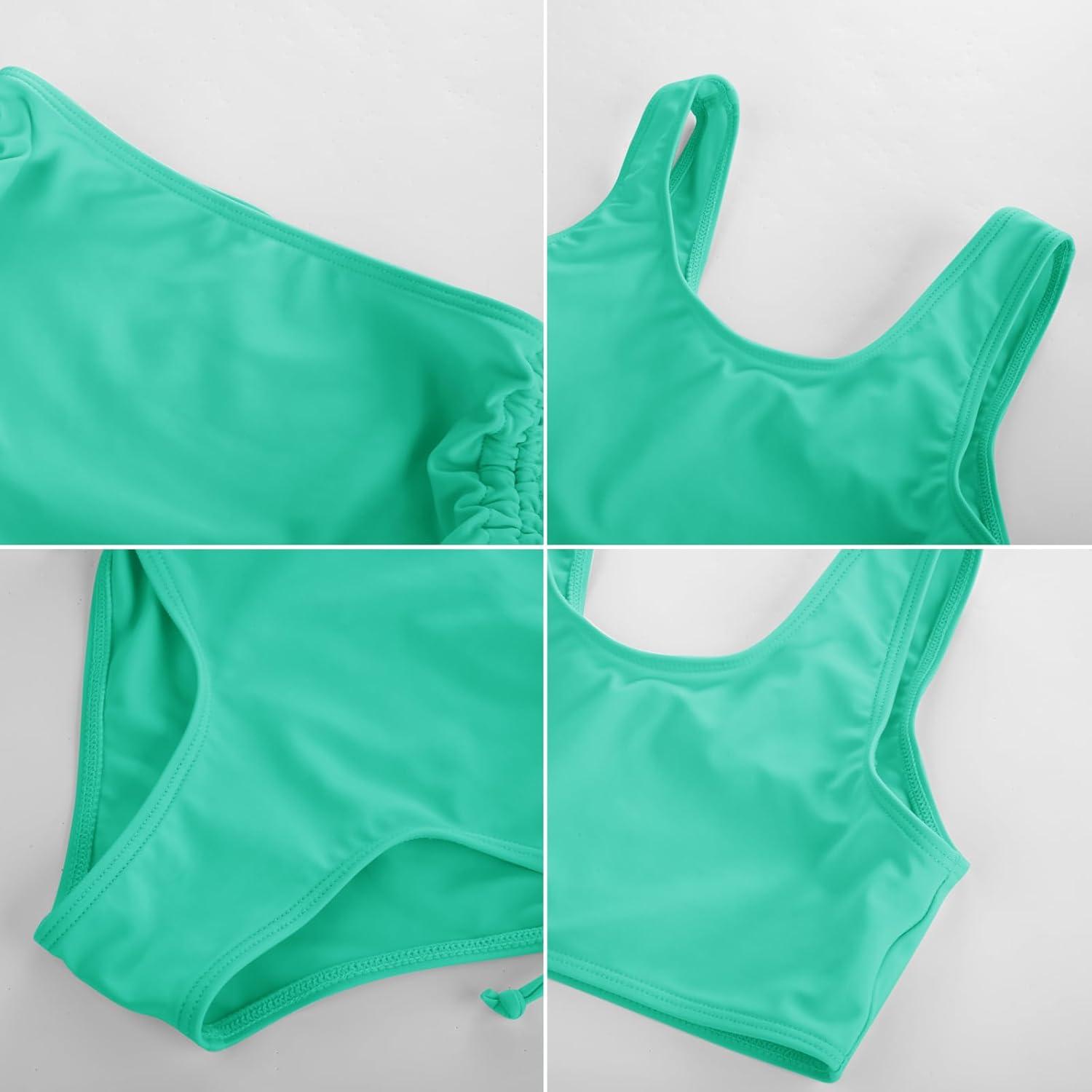 imageGRACE KARIN Girls Bathing Suit Adjustable Taniki Swimsuit Tie Front 4 Piece Bikini Set with Kimono Cover Up 614Greencoconut Tree