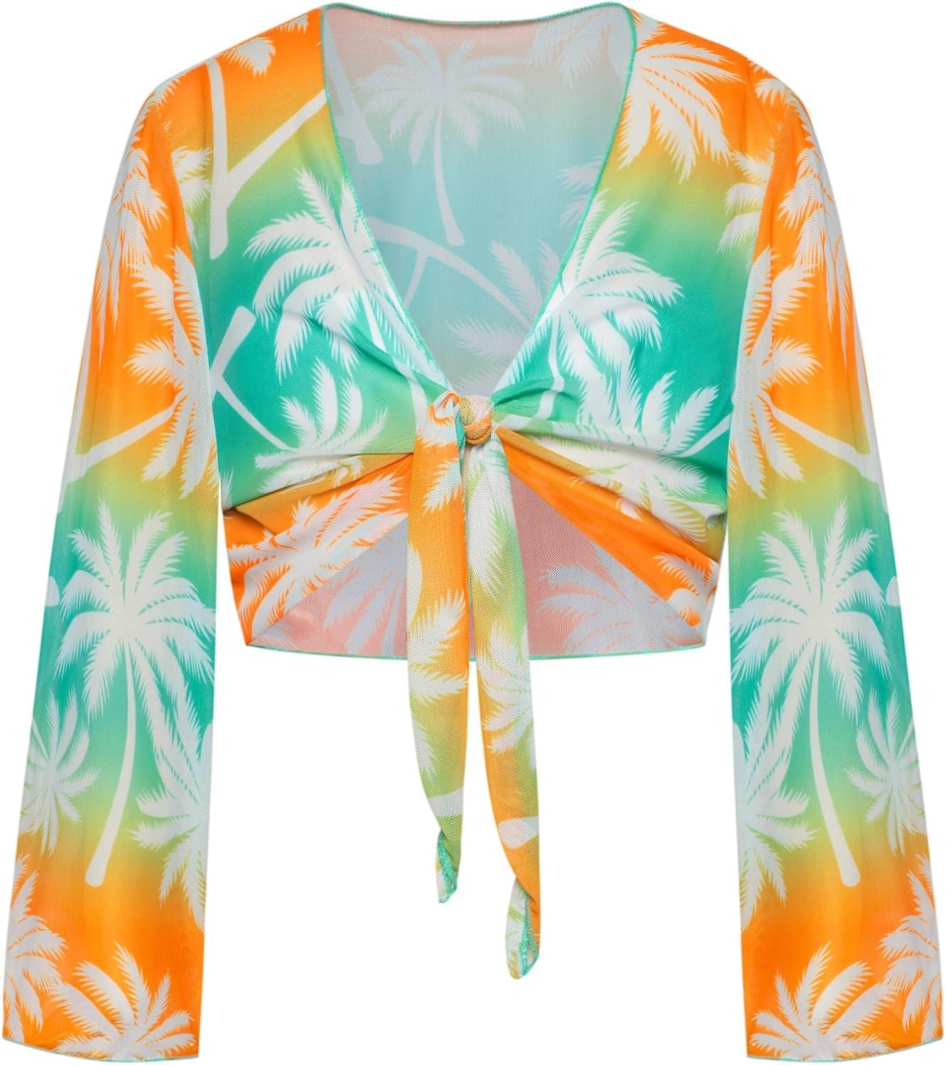 imageGRACE KARIN Girls Bathing Suit Adjustable Taniki Swimsuit Tie Front 4 Piece Bikini Set with Kimono Cover Up 614Greencoconut Tree