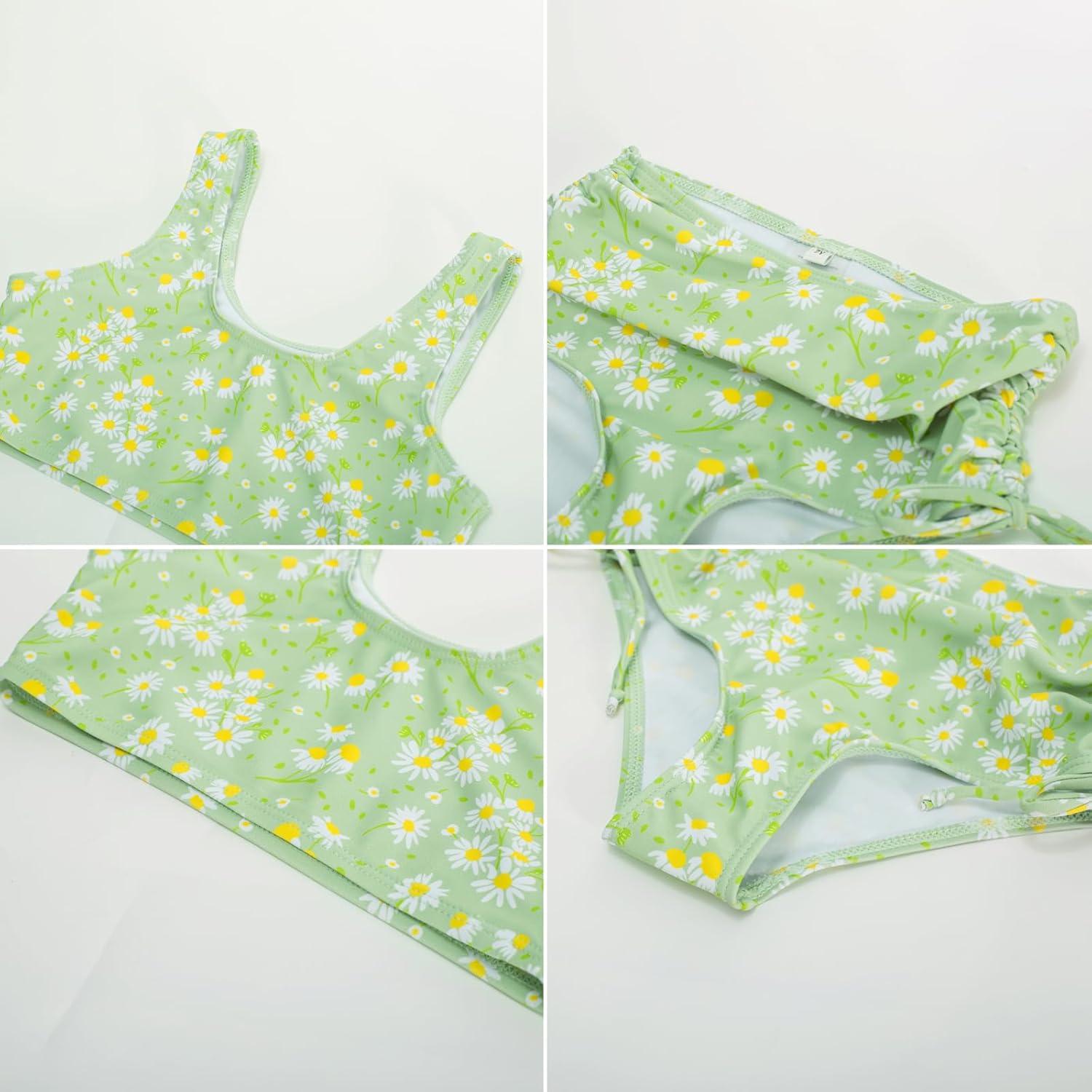 imageGRACE KARIN Girls Bathing Suit Adjustable Taniki Swimsuit Tie Front 4 Piece Bikini Set with Kimono Cover Up 614Greendaisy