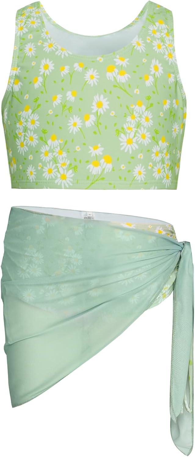 imageGRACE KARIN Girls Bathing Suit Adjustable Taniki Swimsuit Tie Front 4 Piece Bikini Set with Kimono Cover Up 614Greendaisy