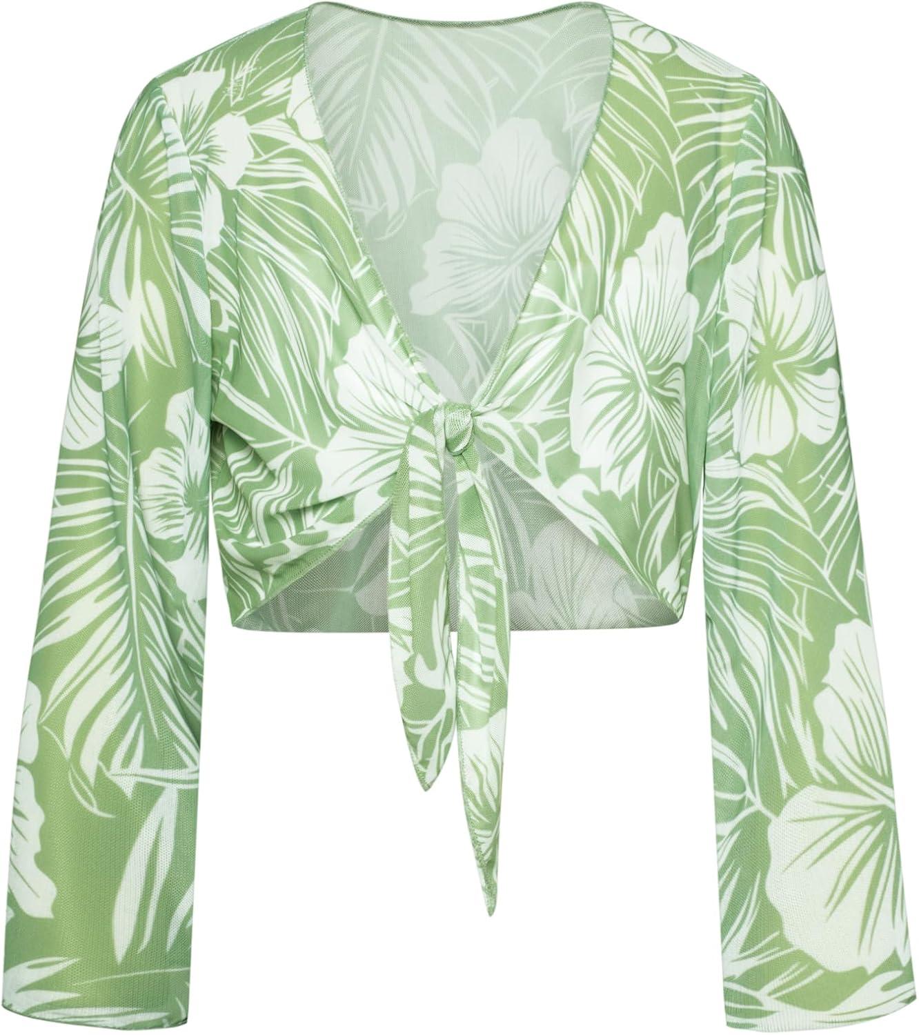 imageGRACE KARIN Girls Bathing Suit Adjustable Taniki Swimsuit Tie Front 4 Piece Bikini Set with Kimono Cover Up 614Greenwhite