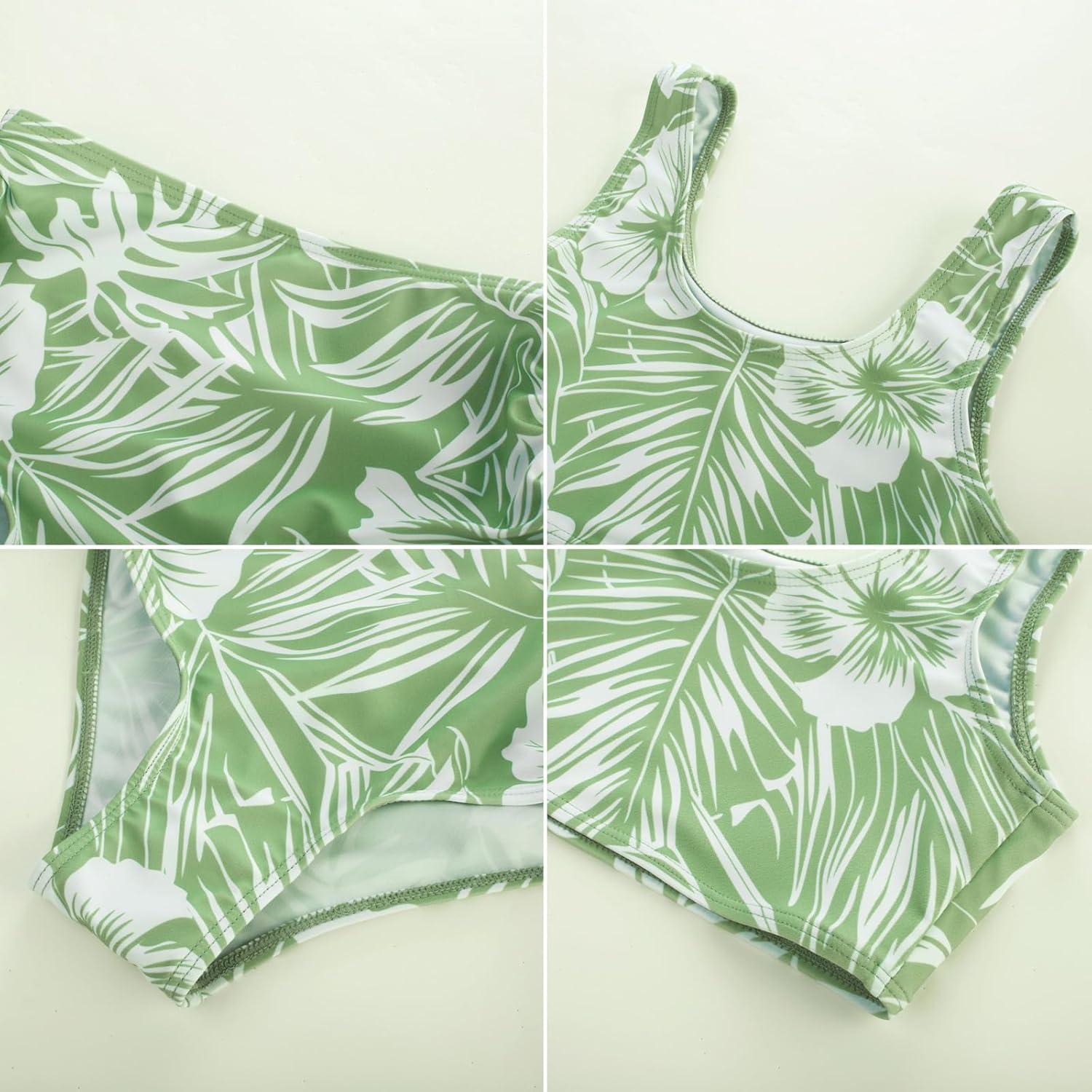 imageGRACE KARIN Girls Bathing Suit Adjustable Taniki Swimsuit Tie Front 4 Piece Bikini Set with Kimono Cover Up 614Greenwhite