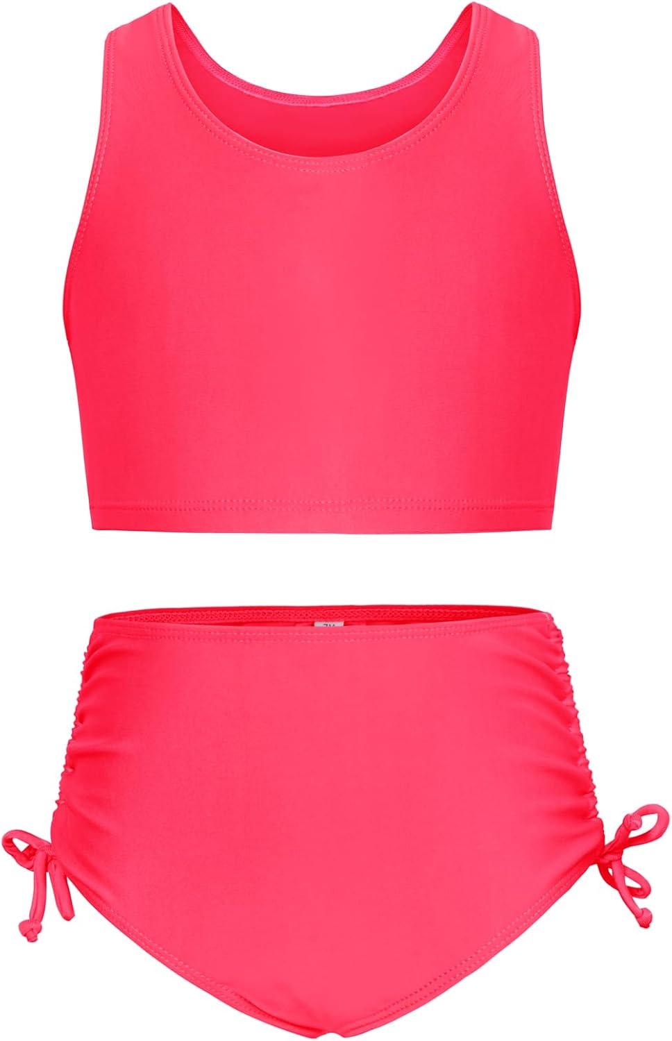 imageGRACE KARIN Girls Bathing Suit Adjustable Taniki Swimsuit Tie Front 4 Piece Bikini Set with Kimono Cover Up 614Hot Pinkcoconut