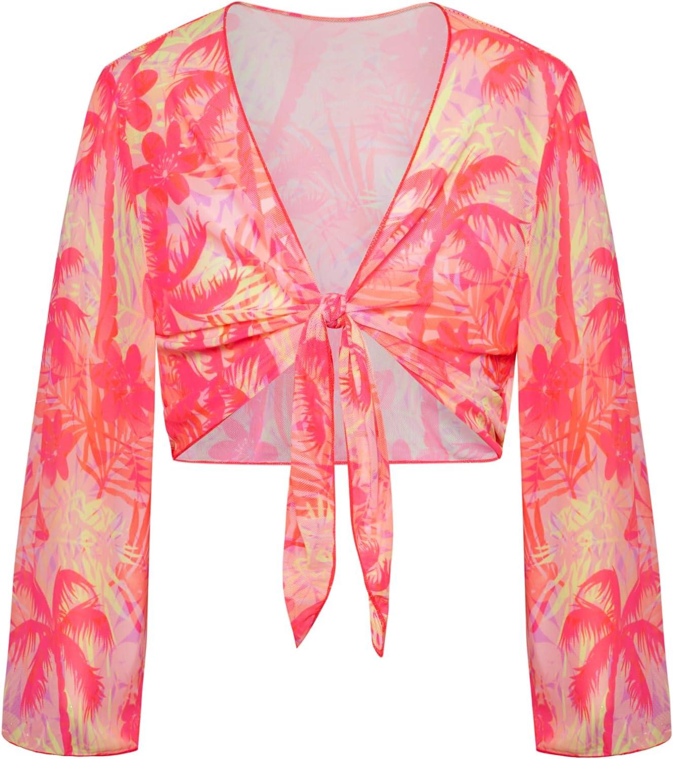 imageGRACE KARIN Girls Bathing Suit Adjustable Taniki Swimsuit Tie Front 4 Piece Bikini Set with Kimono Cover Up 614Hot Pinkcoconut