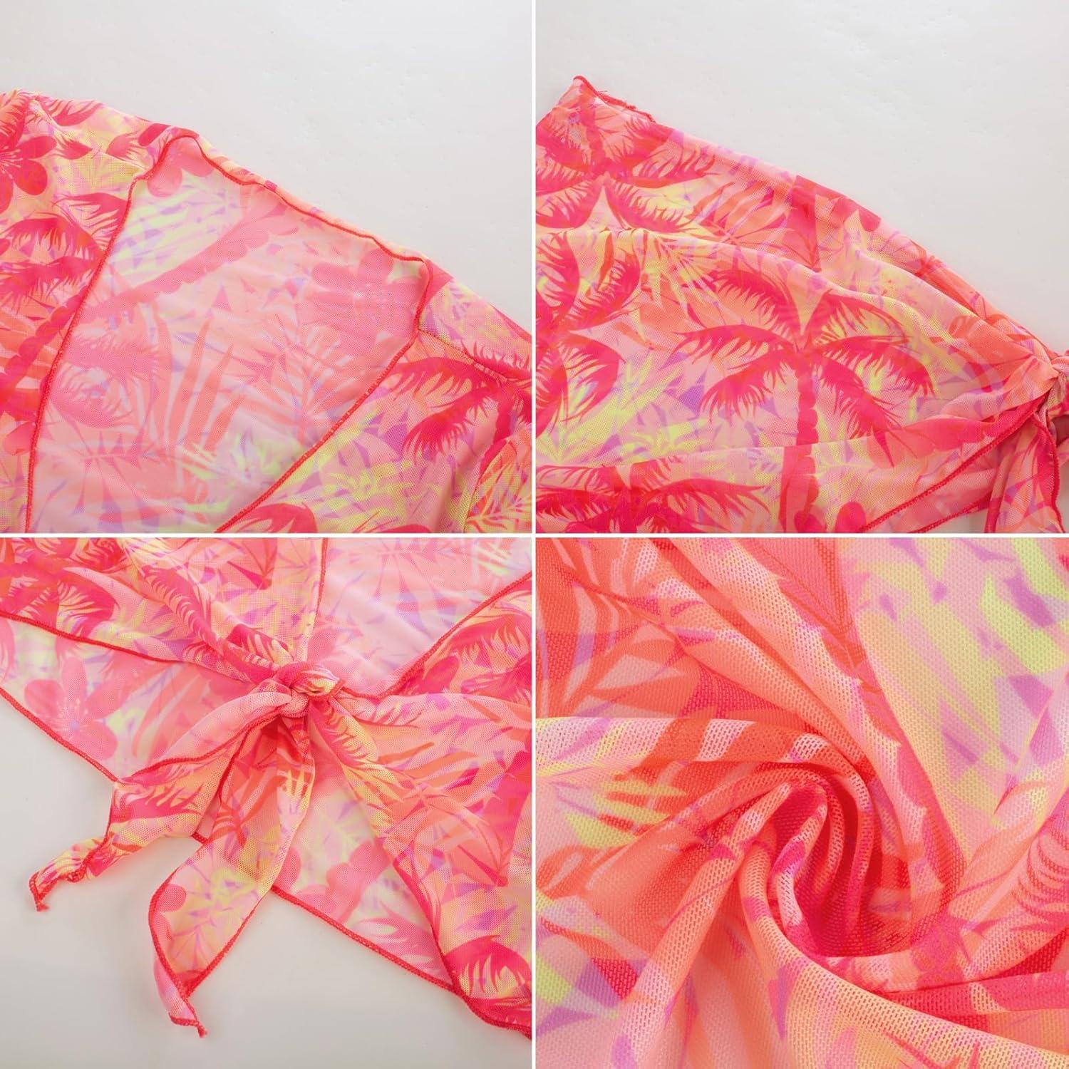 imageGRACE KARIN Girls Bathing Suit Adjustable Taniki Swimsuit Tie Front 4 Piece Bikini Set with Kimono Cover Up 614Hot Pinkcoconut
