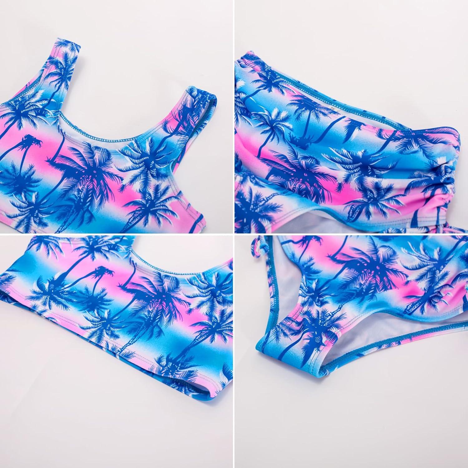 imageGRACE KARIN Girls Bathing Suit Adjustable Taniki Swimsuit Tie Front 4 Piece Bikini Set with Kimono Cover Up 614Light Bluecoconut