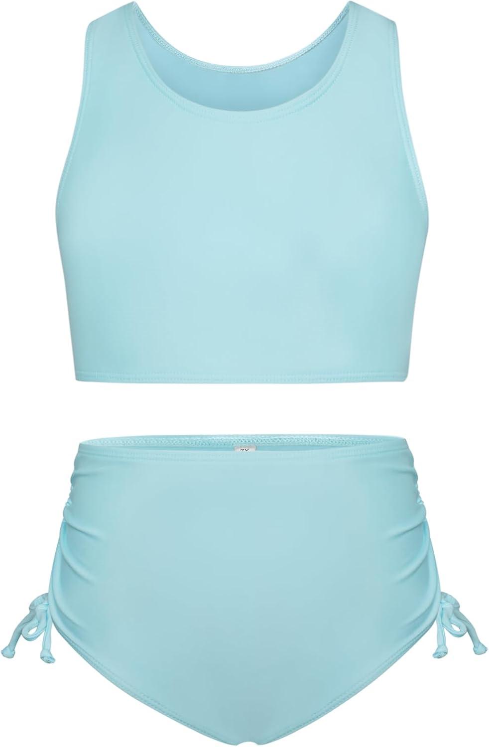 imageGRACE KARIN Girls Bathing Suit Adjustable Taniki Swimsuit Tie Front 4 Piece Bikini Set with Kimono Cover Up 614Light Bluedaisy