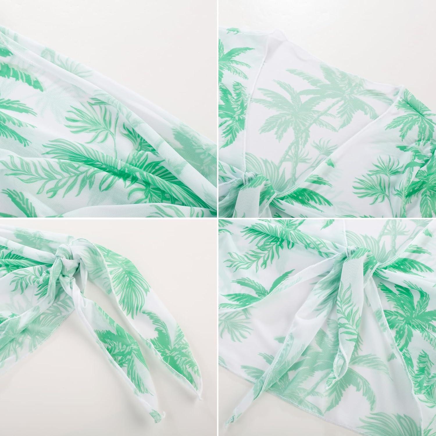 imageGRACE KARIN Girls Bathing Suit Adjustable Taniki Swimsuit Tie Front 4 Piece Bikini Set with Kimono Cover Up 614Light Green