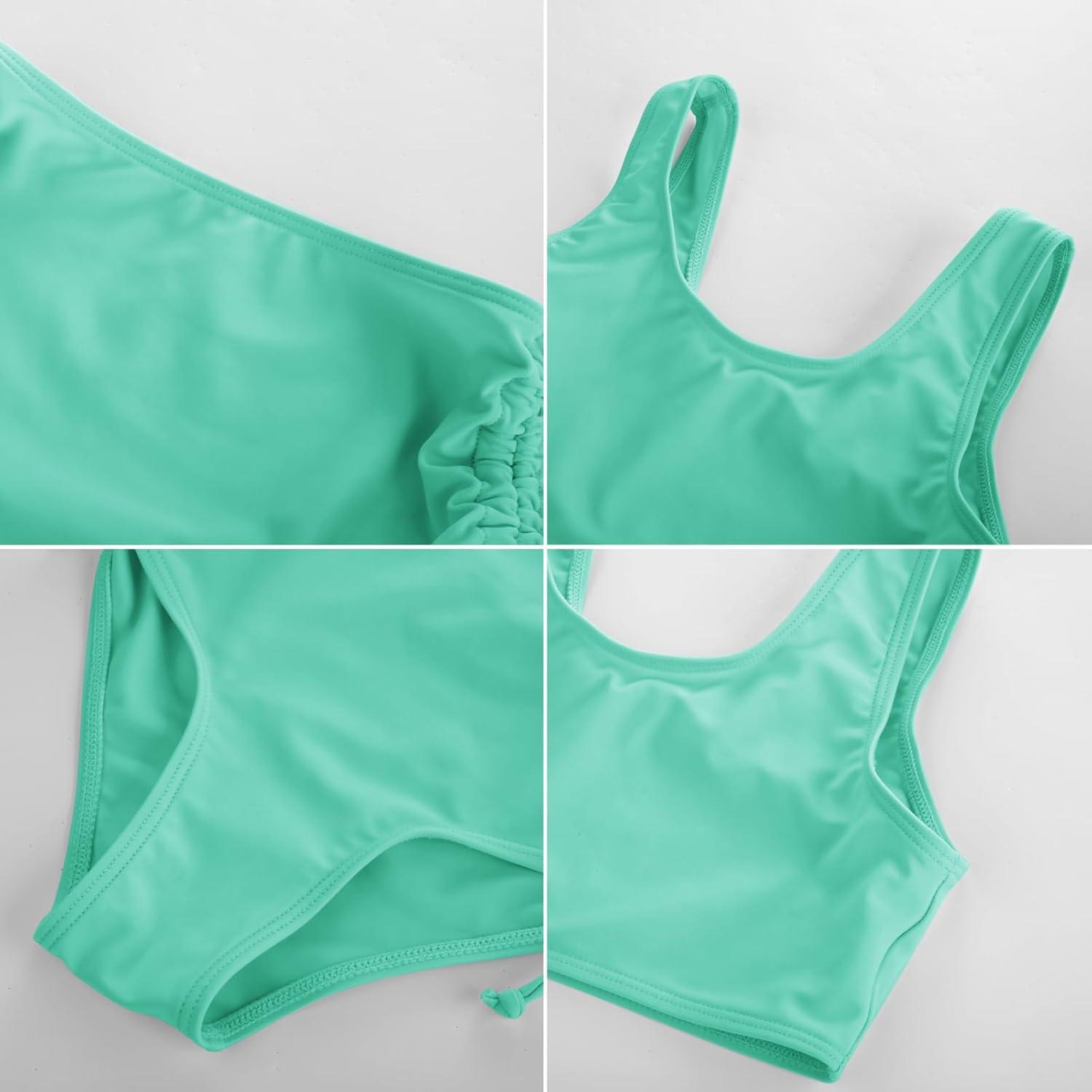 imageGRACE KARIN Girls Bathing Suit Adjustable Taniki Swimsuit Tie Front 4 Piece Bikini Set with Kimono Cover Up 614Light Green