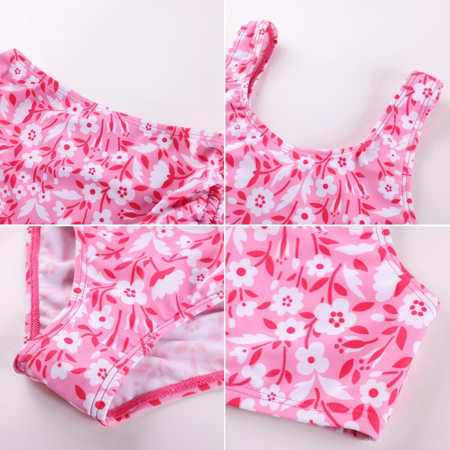 imageGRACE KARIN Girls Bathing Suit Adjustable Taniki Swimsuit Tie Front 4 Piece Bikini Set with Kimono Cover Up 614Pink White Floral