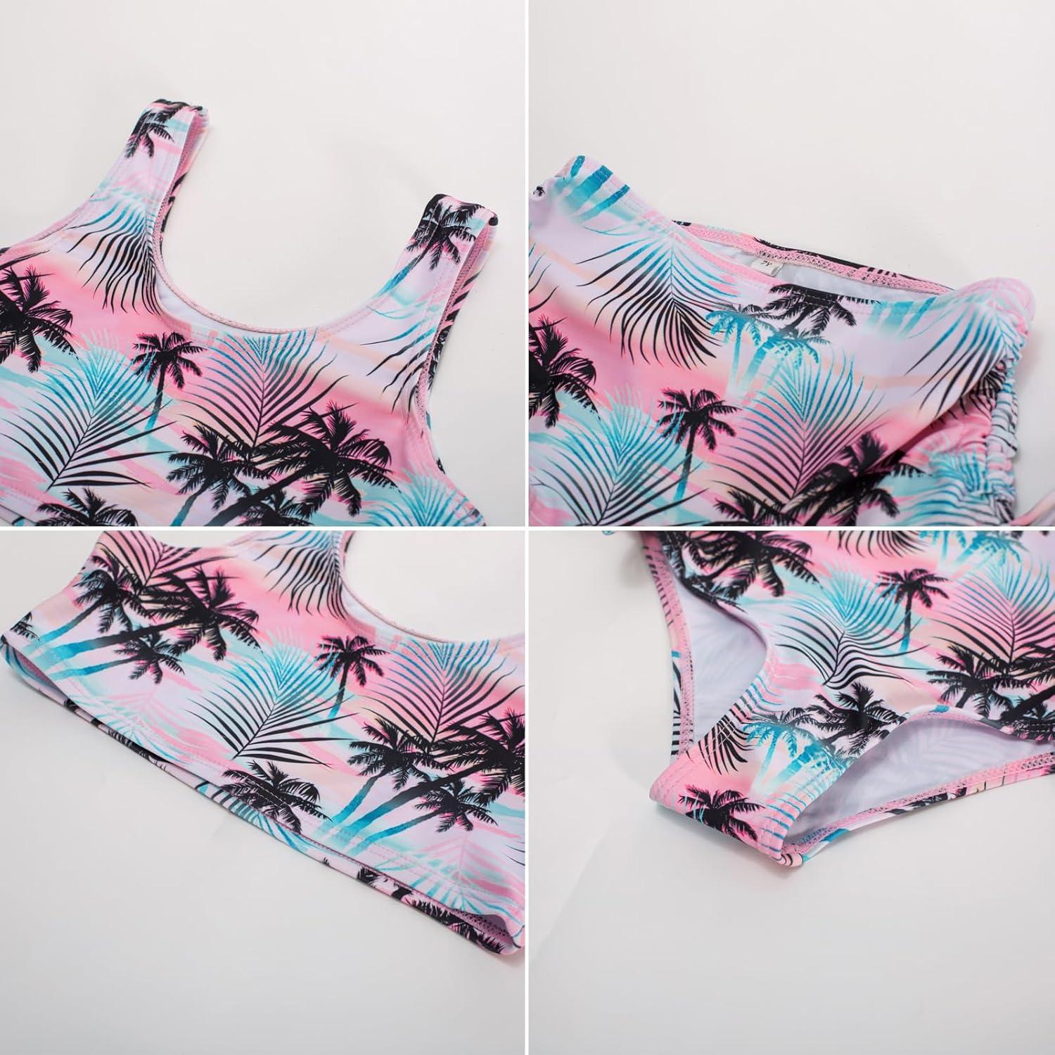 imageGRACE KARIN Girls Bathing Suit Adjustable Taniki Swimsuit Tie Front 4 Piece Bikini Set with Kimono Cover Up 614Pinkcoconut