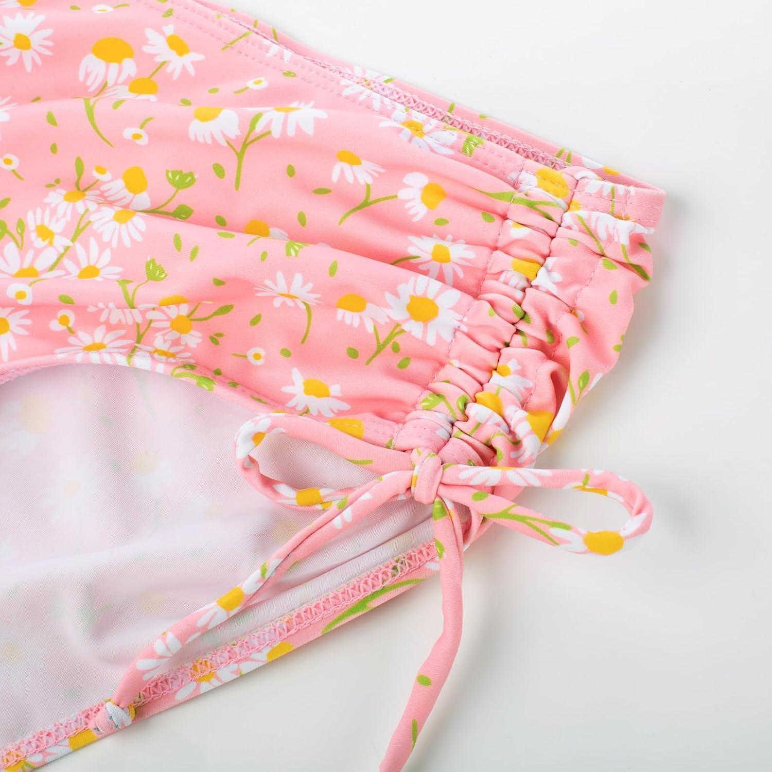 imageGRACE KARIN Girls Bathing Suit Adjustable Taniki Swimsuit Tie Front 4 Piece Bikini Set with Kimono Cover Up 614Pinkdaisy