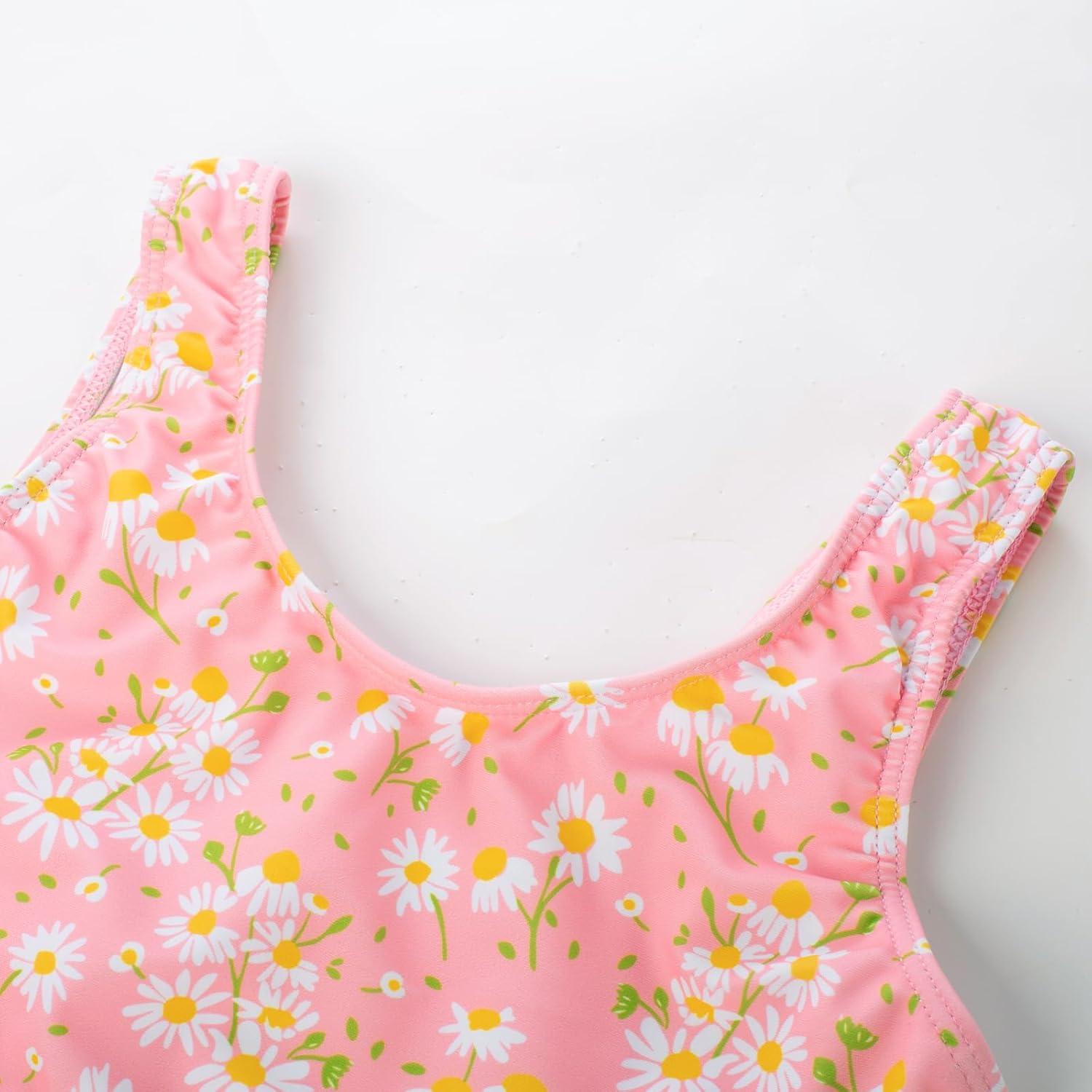 imageGRACE KARIN Girls Bathing Suit Adjustable Taniki Swimsuit Tie Front 4 Piece Bikini Set with Kimono Cover Up 614Pinkdaisy