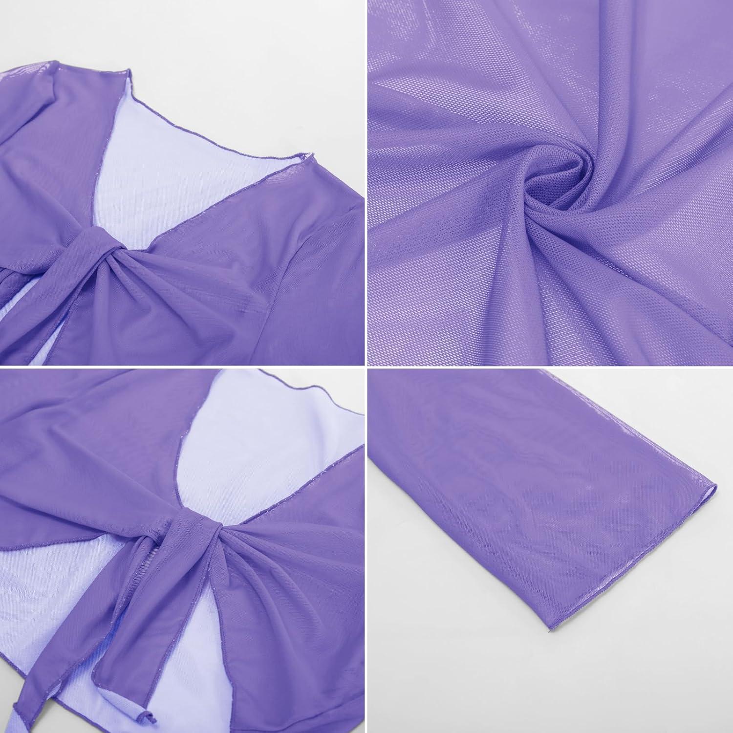 imageGRACE KARIN Girls Bathing Suit Adjustable Taniki Swimsuit Tie Front 4 Piece Bikini Set with Kimono Cover Up 614Purplecoconut
