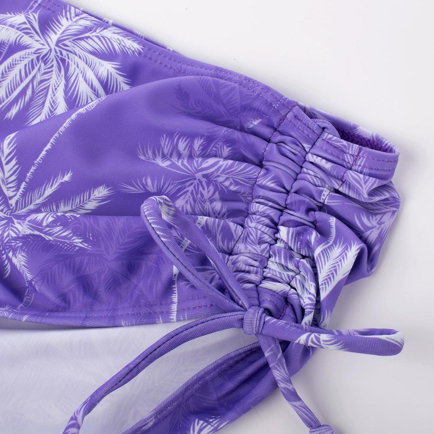 imageGRACE KARIN Girls Bathing Suit Adjustable Taniki Swimsuit Tie Front 4 Piece Bikini Set with Kimono Cover Up 614Purplecoconut