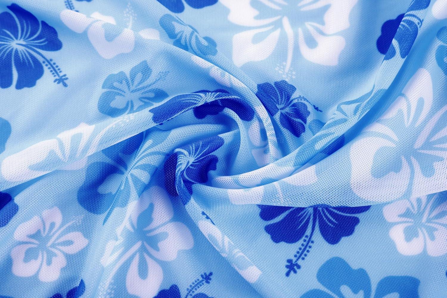 imageGRACE KARIN Girls Bathing Suit Adjustable Taniki Swimsuit Tie Front 4 Piece Bikini Set with Kimono Cover Up 614Sky Blue Floral