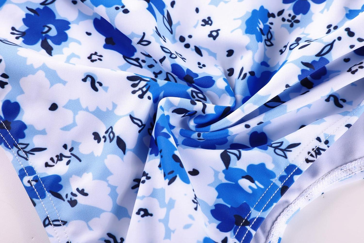imageGRACE KARIN Girls Bathing Suit Adjustable Taniki Swimsuit Tie Front 4 Piece Bikini Set with Kimono Cover Up 614White Blue Floral