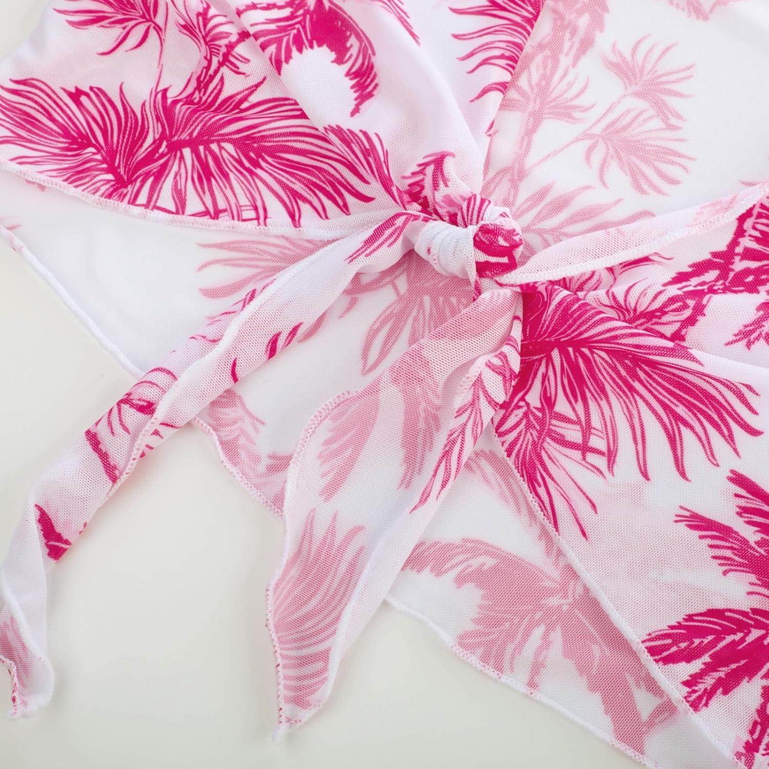 imageGRACE KARIN Girls Bathing Suit Adjustable Taniki Swimsuit Tie Front 4 Piece Bikini Set with Kimono Cover Up 614Whitehot Pink