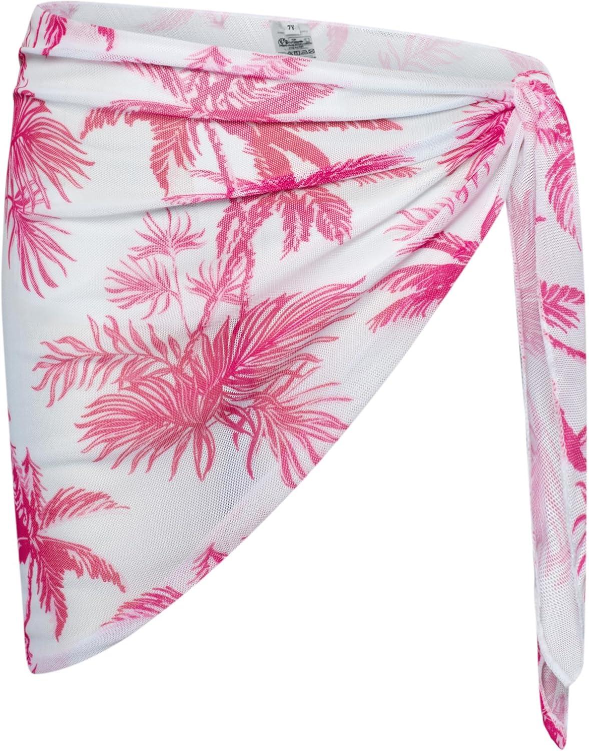 imageGRACE KARIN Girls Bathing Suit Adjustable Taniki Swimsuit Tie Front 4 Piece Bikini Set with Kimono Cover Up 614Whitehot Pink