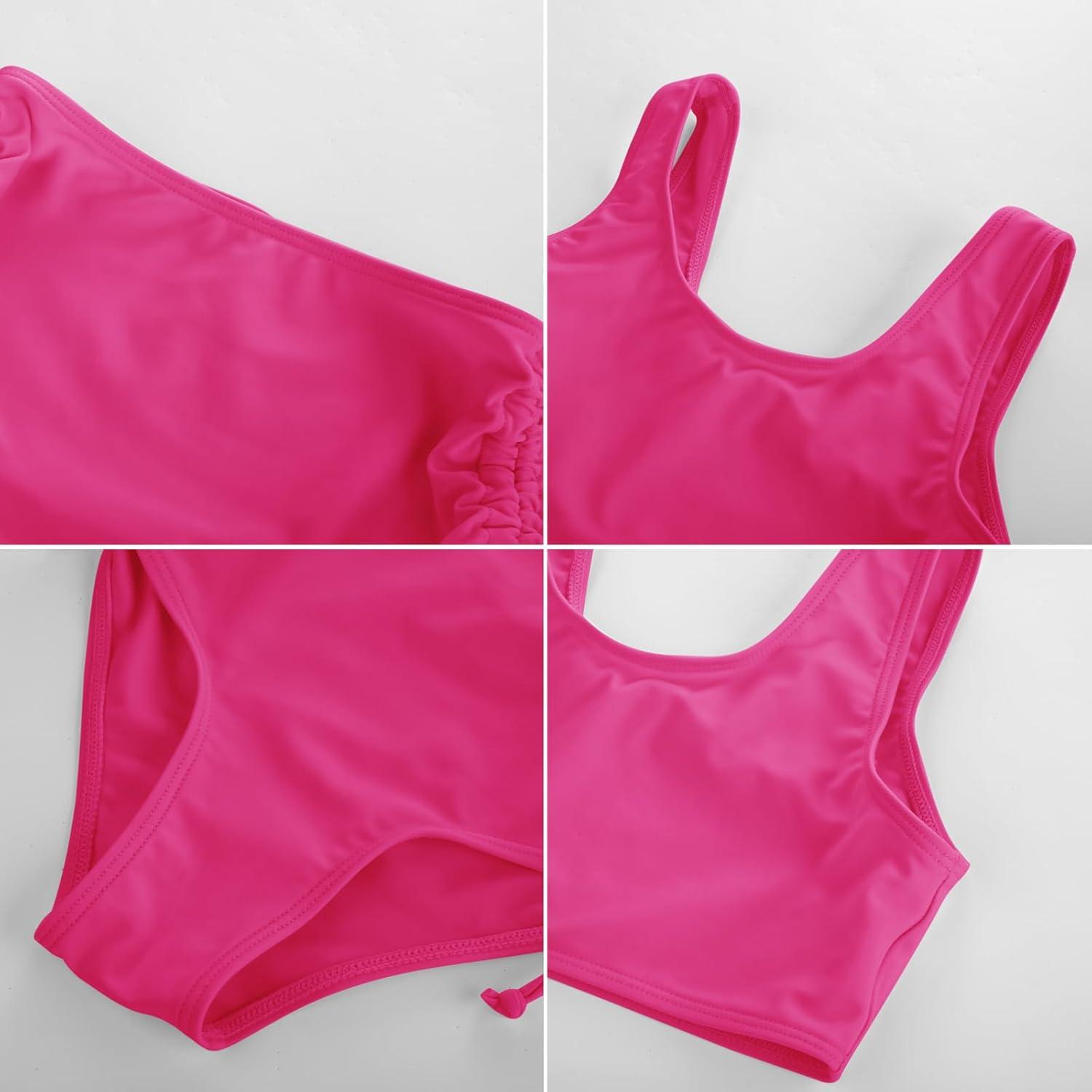 imageGRACE KARIN Girls Bathing Suit Adjustable Taniki Swimsuit Tie Front 4 Piece Bikini Set with Kimono Cover Up 614Whitehot Pink