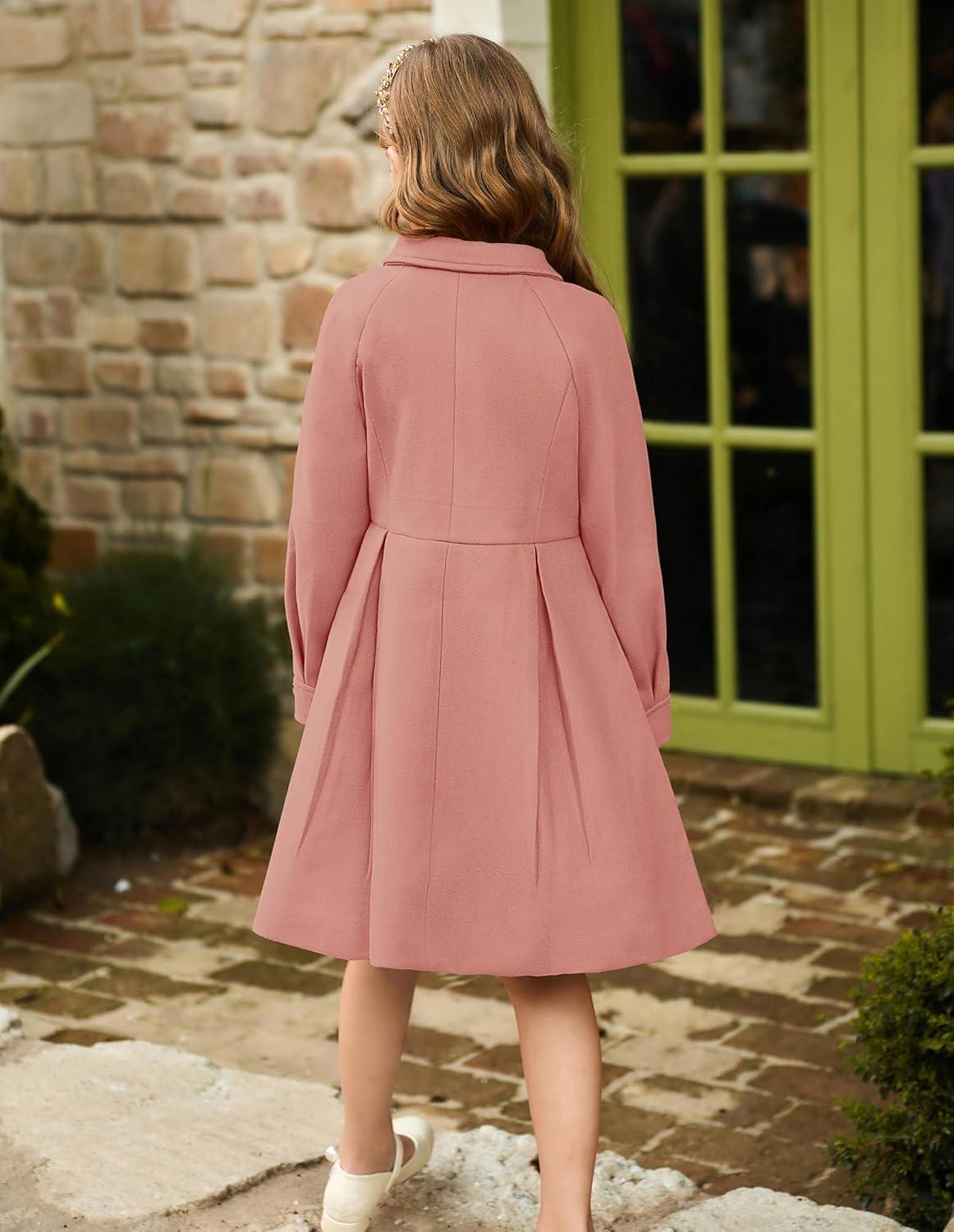 imageGRACE KARIN Girls Dress Coat Kids Wool Lapel Long Button Jackets Fall Winter Outerwear Peacoat with Pockets 512YFleshtoned