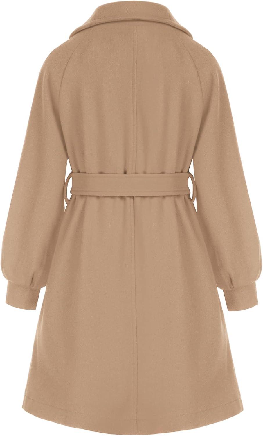 imageGRACE KARIN Girls Dress Coat Lapel Wool Blend Long Winter Jackets with Pockets Belt 614YCamel
